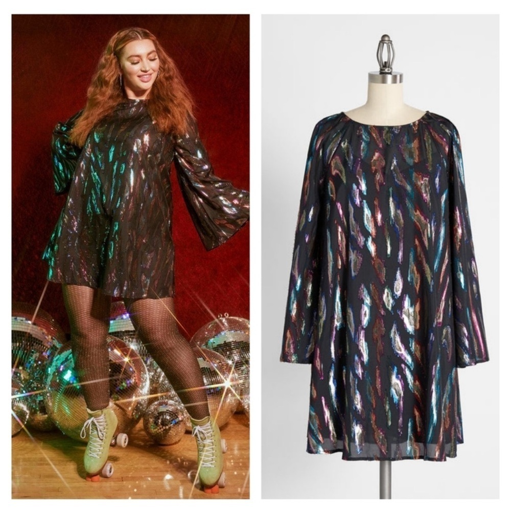 New ModCloth Northern Lights and Iridescent Skies Shift Dress Jacquard Rainbow S